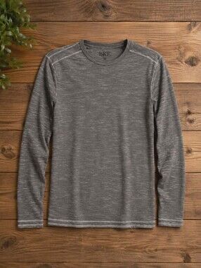 BKE Mens Medium Long Sleeve Gray Heather Crew Neck Shirt Casual Stretch EUC